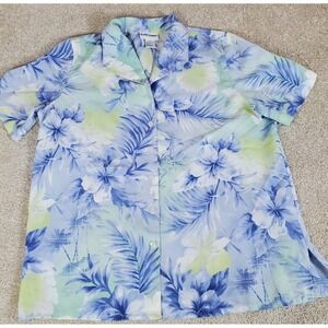 Alfred Dunner Women's Shirt Size 14 Blue Floral Side Splits @ Bottom